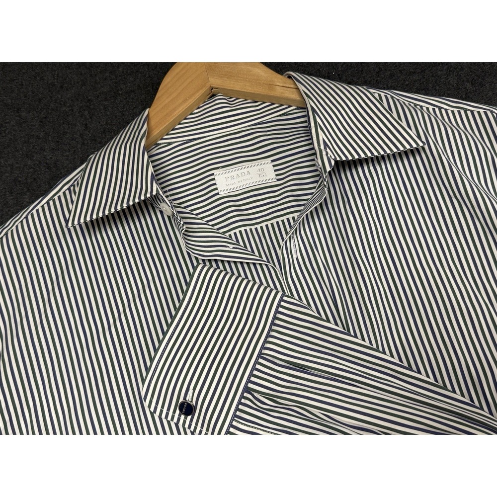 Prada Striped Men's Button Up Shirt 40 15 3/4 Long Sleeve Purple White Green